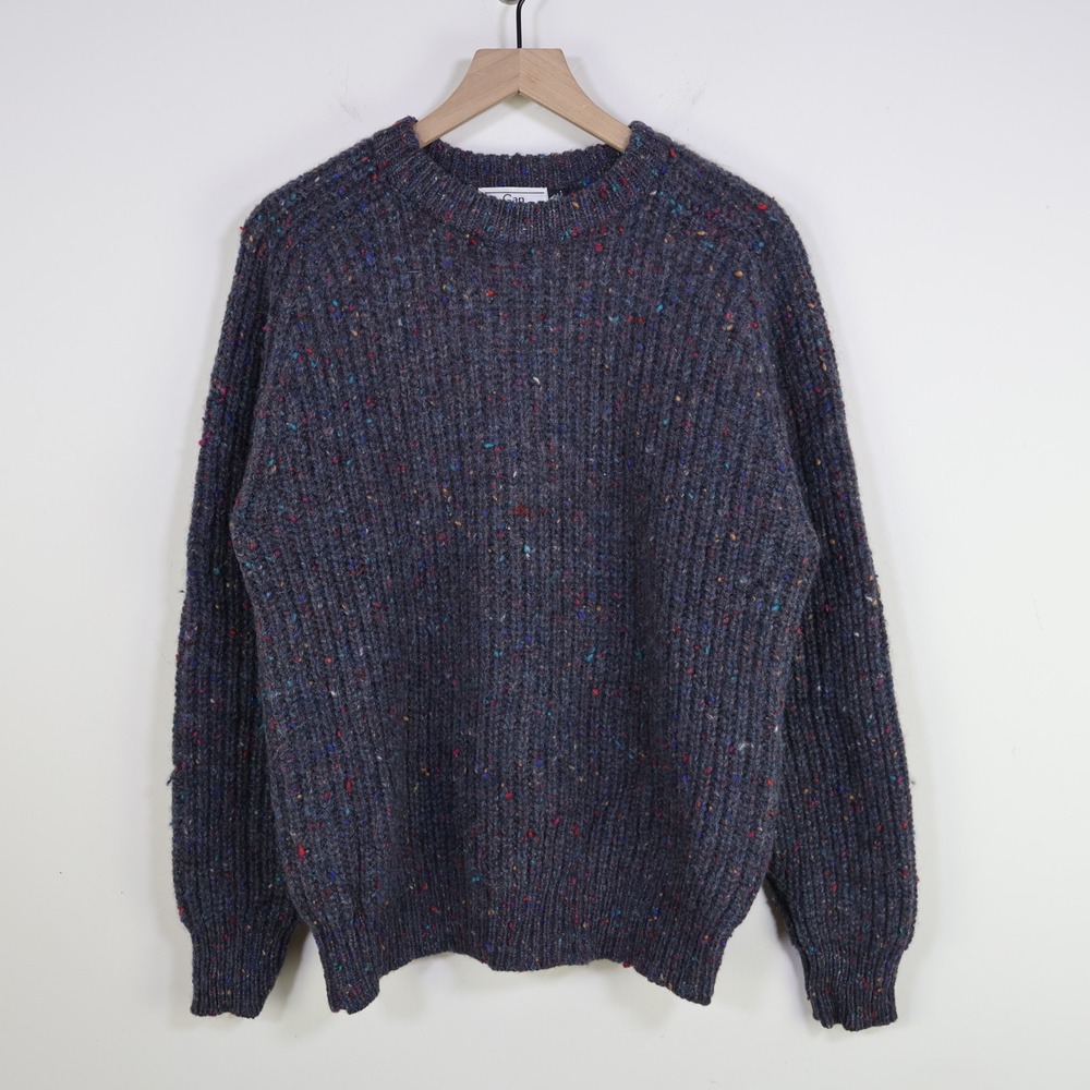 Vintage 80s Gap 100% Wool Confetti Speckled Chunky Knit Sweater Large Dark Grey